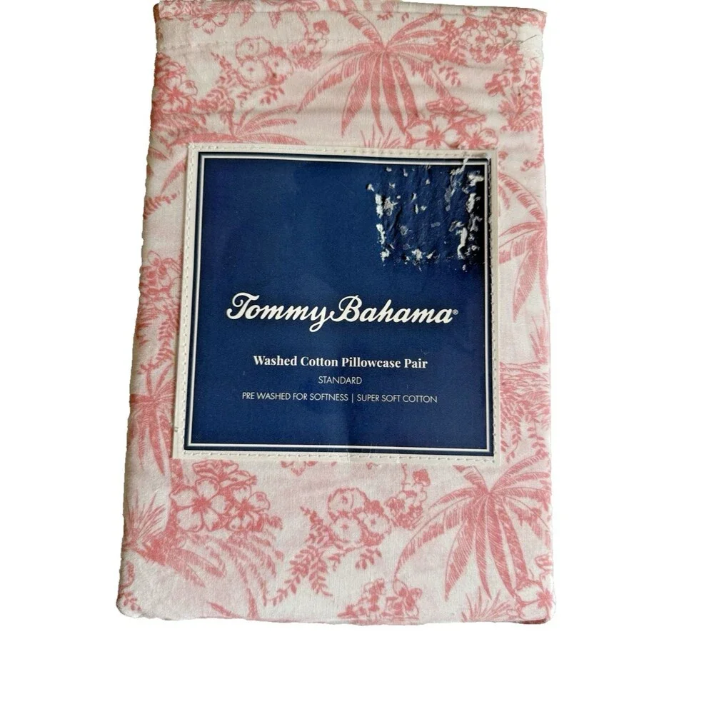 Tommy Bahama Pen Ink Palm Pink Standard Pillowcases 100% Cotton Set of 2